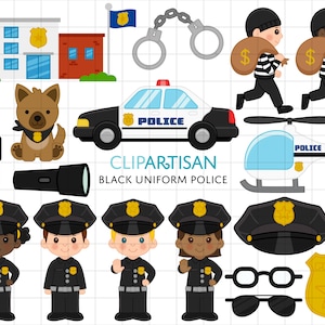Cops Clipart, Police Officer Clip Art, Police Car, Cops Black Uniform, K9 Police Dog, Community Helper, PNG, SVG, Instant Download 0011