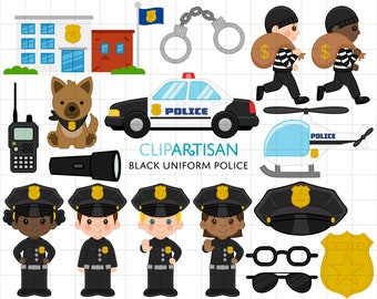 Cops Clipart, Police Officer Clip Art, Police Car, Cops Black Uniform, K9 Police Dog, Community Helper, PNG, SVG, Instant Download 0011