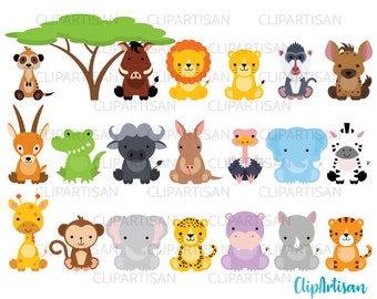 Safari Baby Animals Clipart / Jungle Animals Clipart / Zoo Animals Clipart