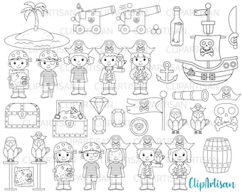 Pirate Digital Stamps, Pirates Clipart, Pirate Ship SVG, Treasure Island Set INSTANT DOWNLOAD 0007