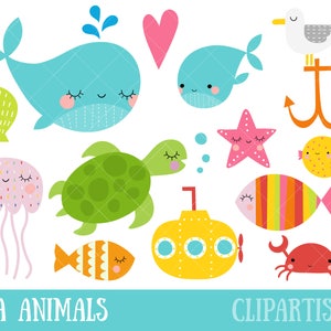 Sea Animal Clipart | Mother and Baby Whale | Submarine Clip Art