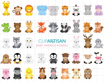 Baby Animal Clipart Bundle / Safari Animals / Woodland Animals / Farm Animals / Arctic Animals