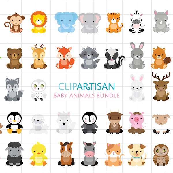 Baby Animal Clipart Bundle / Safari Animals / Woodland Animals / Farm Animals / Arctic Animals