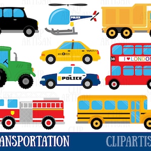 Transportation Clipart / Vehicles Clip Art / Taxi / Bus / Fire Engine / Helicopter