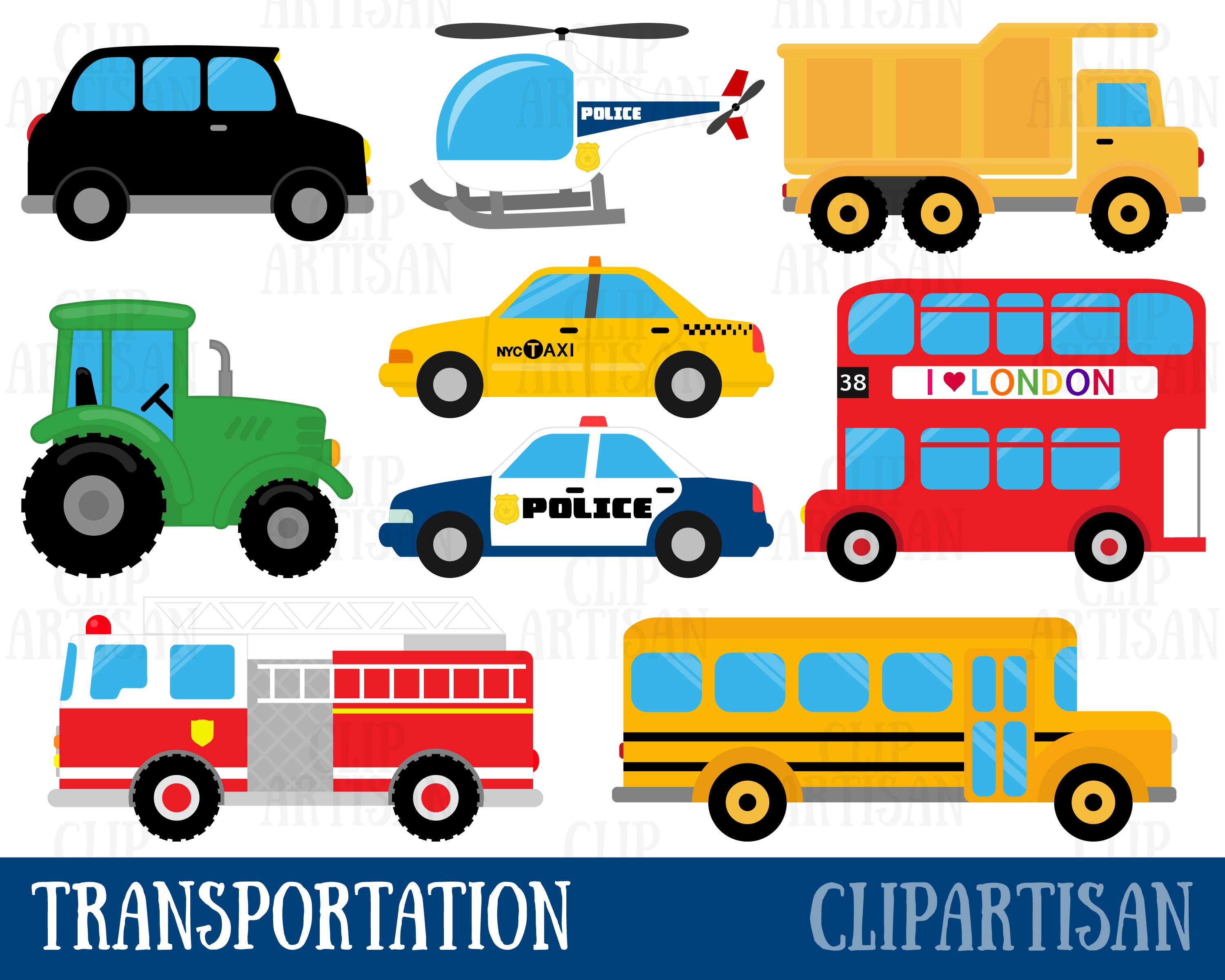 Transport-Clipart / Fahrzeuge ClipArt / Taxi / Bus / | Etsy