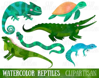 Reptiles Clipart, Chameleon, Crocodile, Lizard, Snake, Turtle