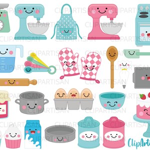 Kawaii Baking Clipart, Cute Kitchen Cooking Clip Art Set, PNG Instant Download 0013