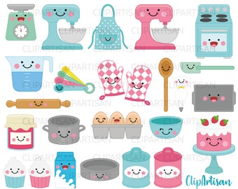 Clipart de horneado Kawaii, lindo juego de imágenes prediseñadas de cocina, PNG Instant Download 0013