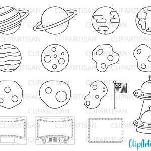 Space Background Scenes Clip Art, Astronaut Busy Book Pages, Mars, Moon, Solar System Background, PNG, Instant Download, 0039 image 3