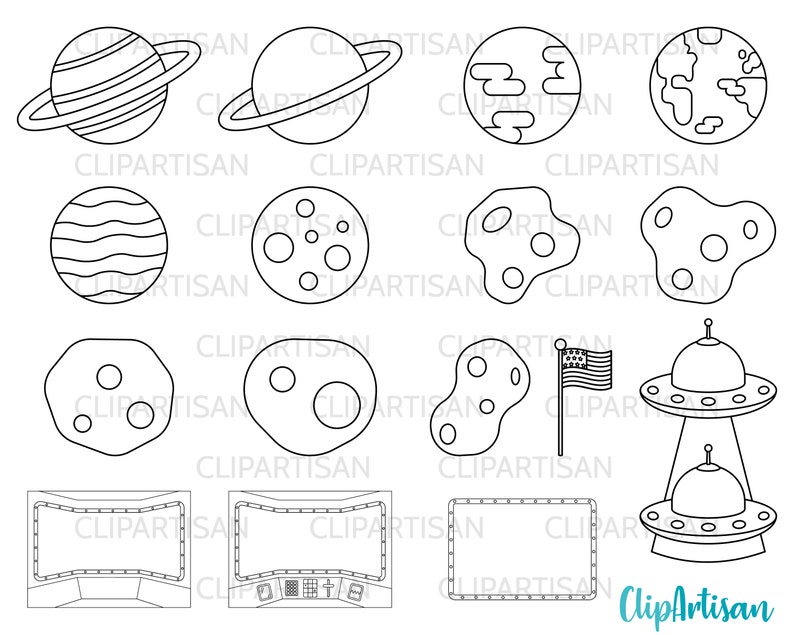 Space Background Scenes Clip Art, Astronaut Busy Book Pages, Mars, Moon, Solar System Background, PNG, Instant Download, 0039 image 3