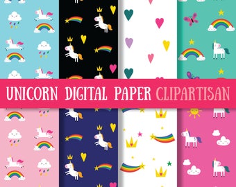 Papel digital de unicornio / Papeles de Scrapbook / Scrapbooking / Collage