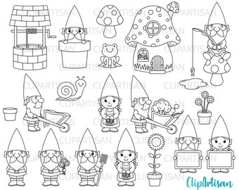 Garden Gnomes Clipart Gnome Digital Stamps PNG JPEG SVG Instant Download 0003