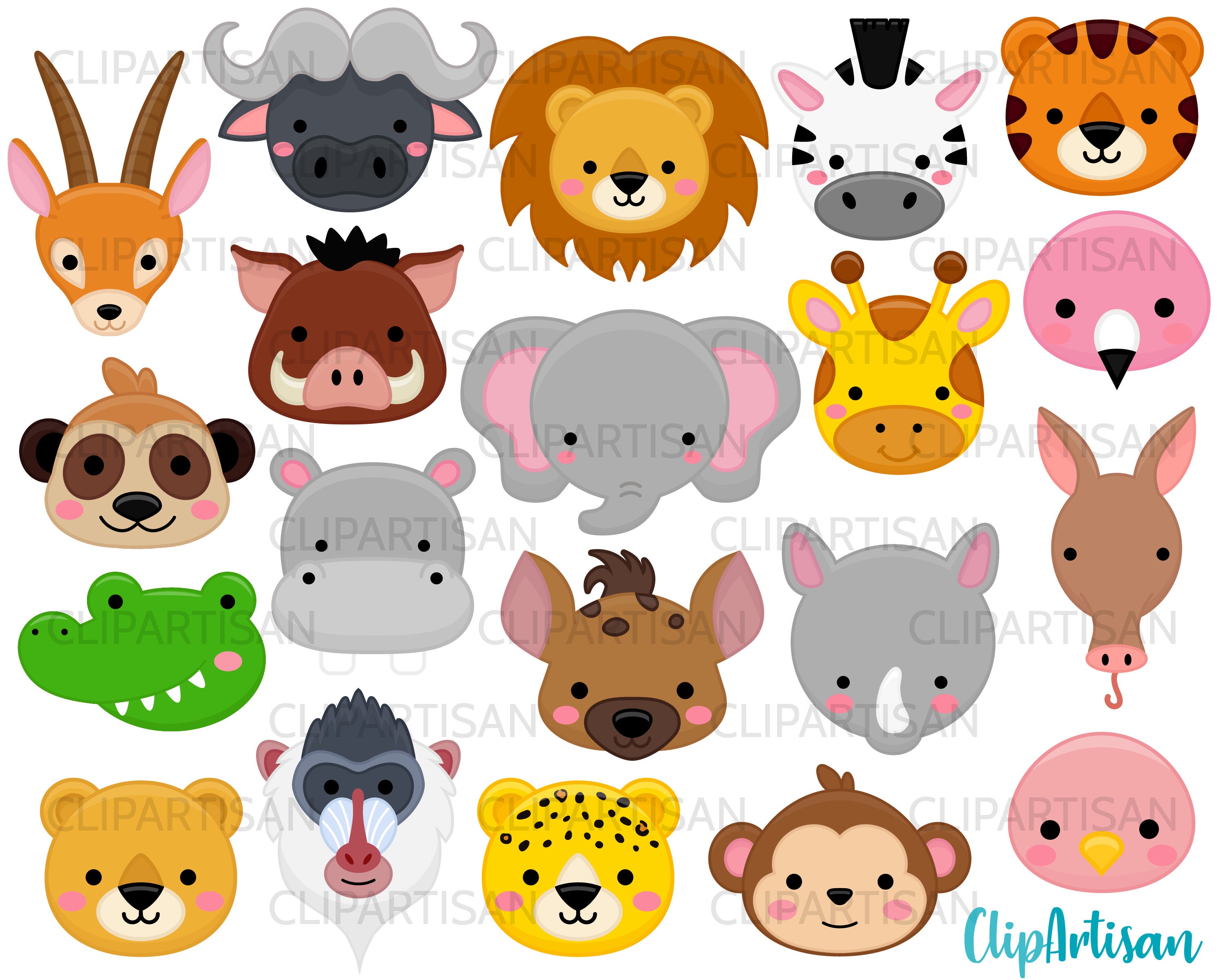 African Animal Faces Clipart Safari Baby Animals Jungle - Etsy African Animal Faces Clipart Safari Baby Animals Jungle - Etsy
