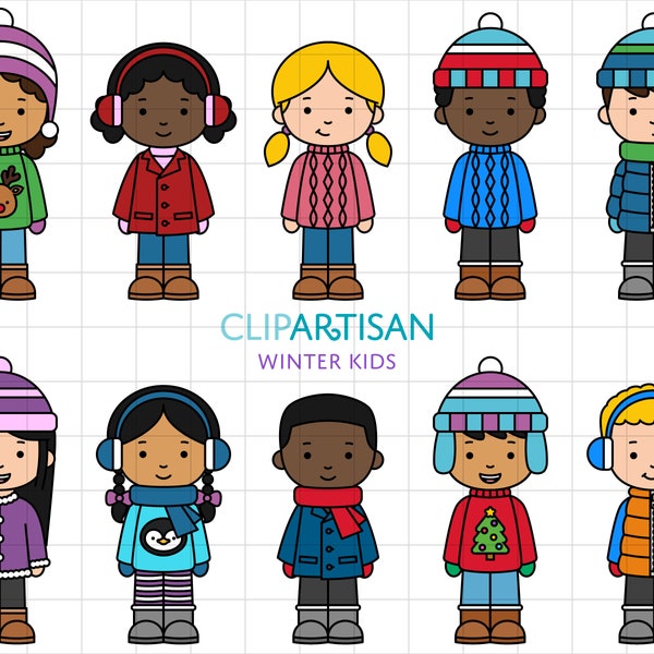 Winter Kids Clipart, School Children Clipart, Cute Kids in Winter Clothes, Girl Clipart, Boy Clip Art, PNG, SVG, 0046