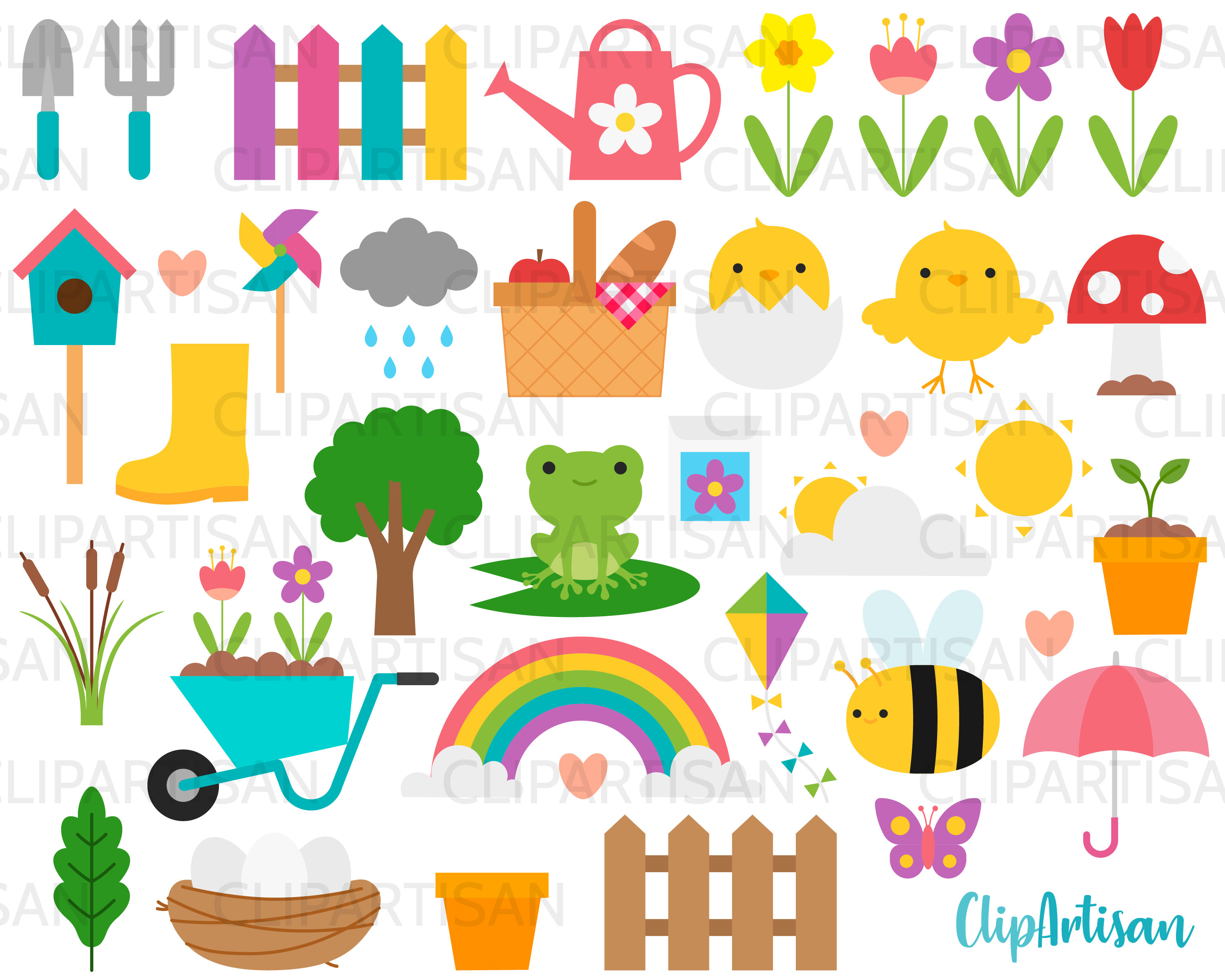 Spring Clipart, Springtime Favorites Clip Art, Floral, Rainbow, Spring  Flowers, Raincloud, Bee, SVG, PNG, Instant Download, 0037 - Etsy