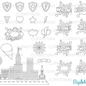 Superhero Comic Text Digital Stamp, Comic Book Elements, Superhero Party, Pop Art, Speech bubble PNG SVG  0020