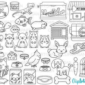 Pets Clipart, Pet Shop Digital Stamps, Cute Pets, Puppy, Kitten, Cat, Dog, Cockatiel, Hamster, Goldfish INSTANT DOWNLOAD 0008
