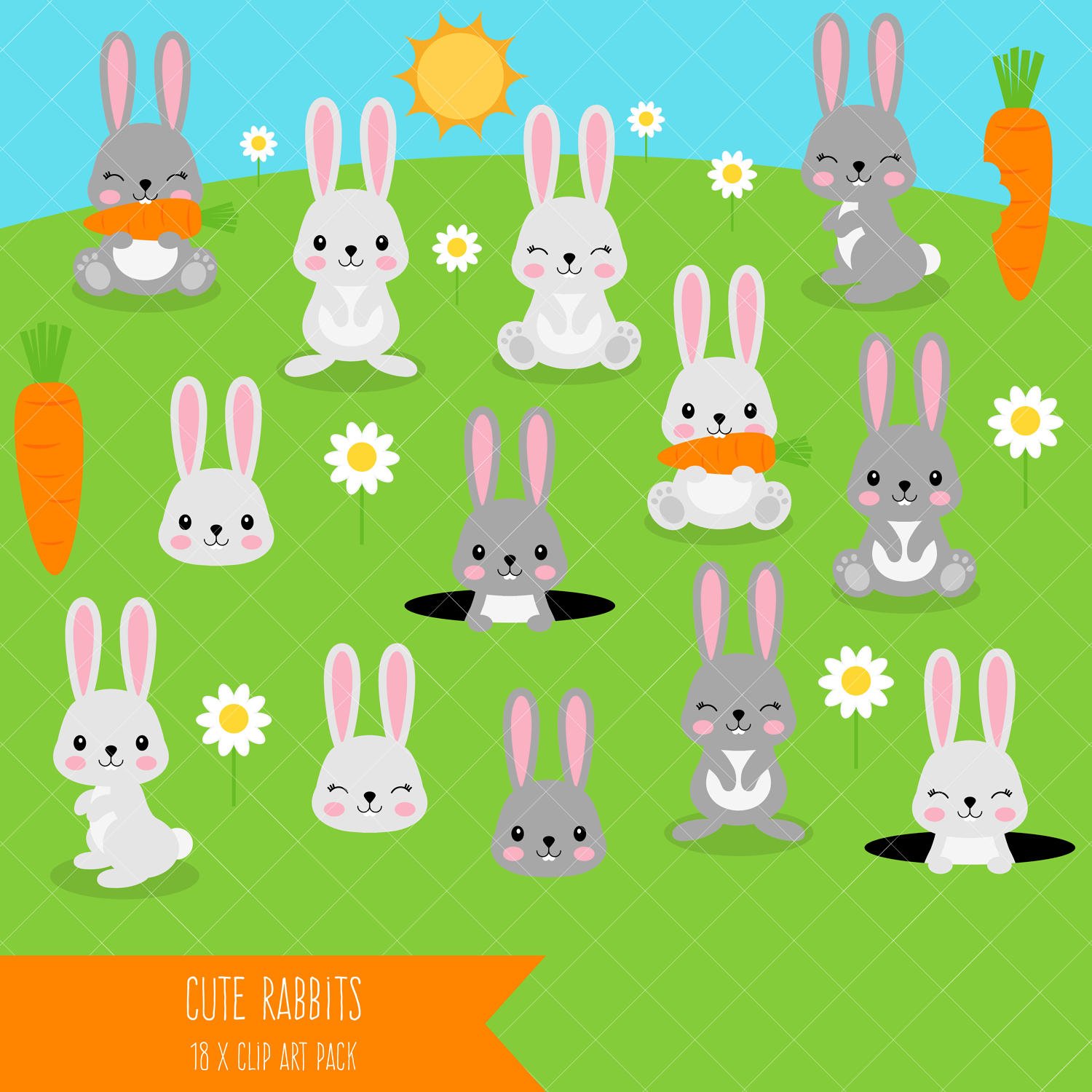 Rabbit Clipart / Bunny Clip Art - Etsy UK