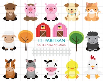 Farm Baby Animals Clipart / Cute Animal Clipart / Barnyard Animals