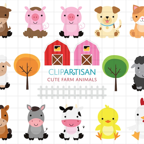 Farm Baby Animals Clipart / Cute Animal Clipart / Barnyard Animals