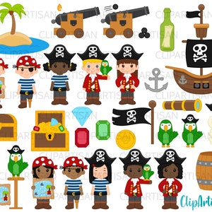 Pirate Clip Art, Pirates Clipart, Pirate Ship SVG, Treasure Island Set DESCARGA INSTANTÁNEA 0007