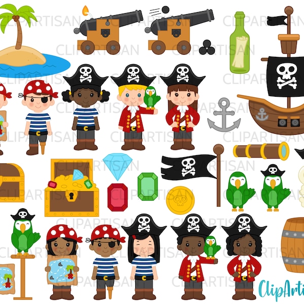 Pirate Clip Art, Pirates Clipart, Pirate Ship SVG, Treasure Island Set INSTANT DOWNLOAD 0007