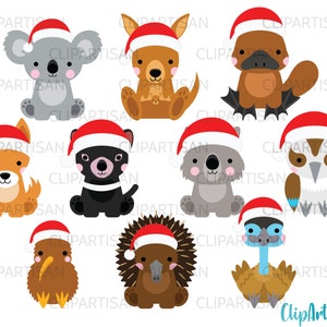 Australian Christmas Animals New Zealand Australasian Koala Kangaroo Wombat Dingo Emu Echidna Kiwi Kookaburra PNG