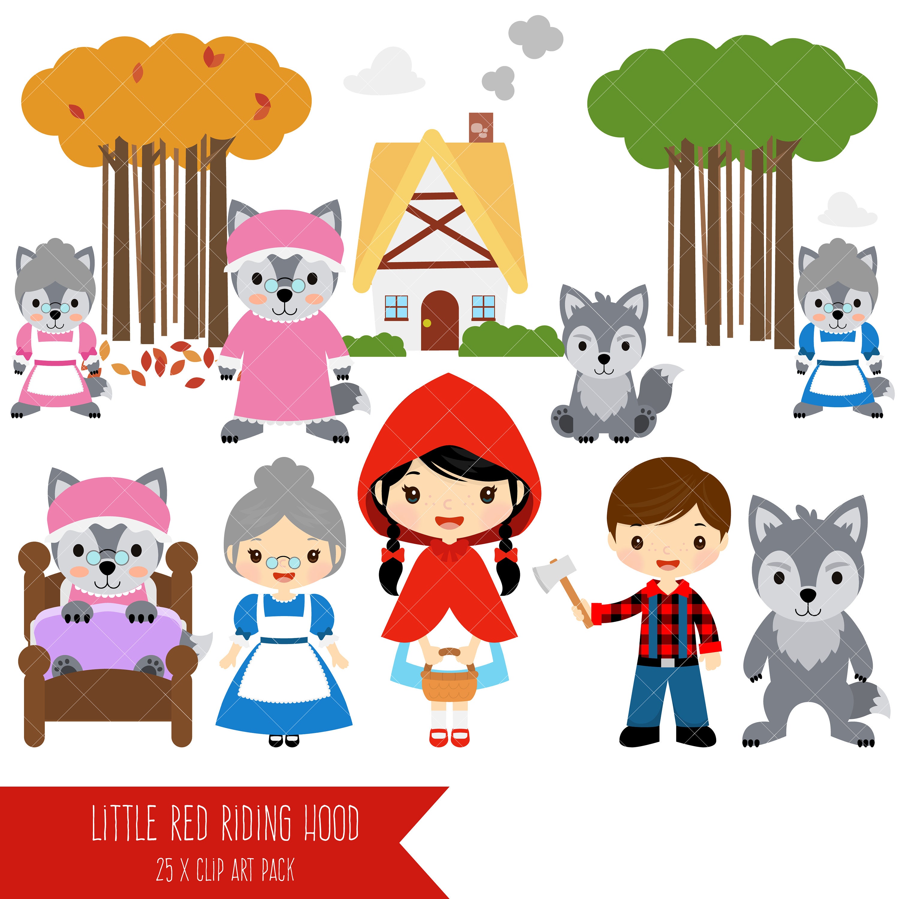 Little Red Riding Hood Clipart Fairytale Clip Art Etsy Uk