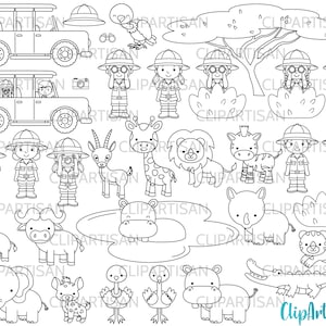 Safari Digital Stamps, African Safari Clipart, Cute Jungle Animals, Instant Download, PNG, SVG