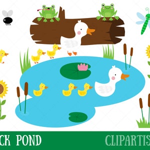 Duck Pond Clipart / mère canard et canetons Clip Art