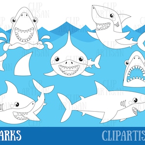 Shark Clipart, Sharks, Shark Party, Digital Stamps, Vector Images, EPS, SVG