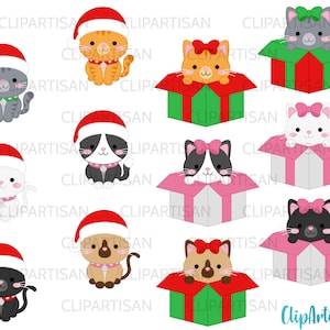 Christmas Cats Clipart Meowy Christmas kittens Kitty Cats Kitties Pets Graphics PNG JPEG Instant Download 0002
