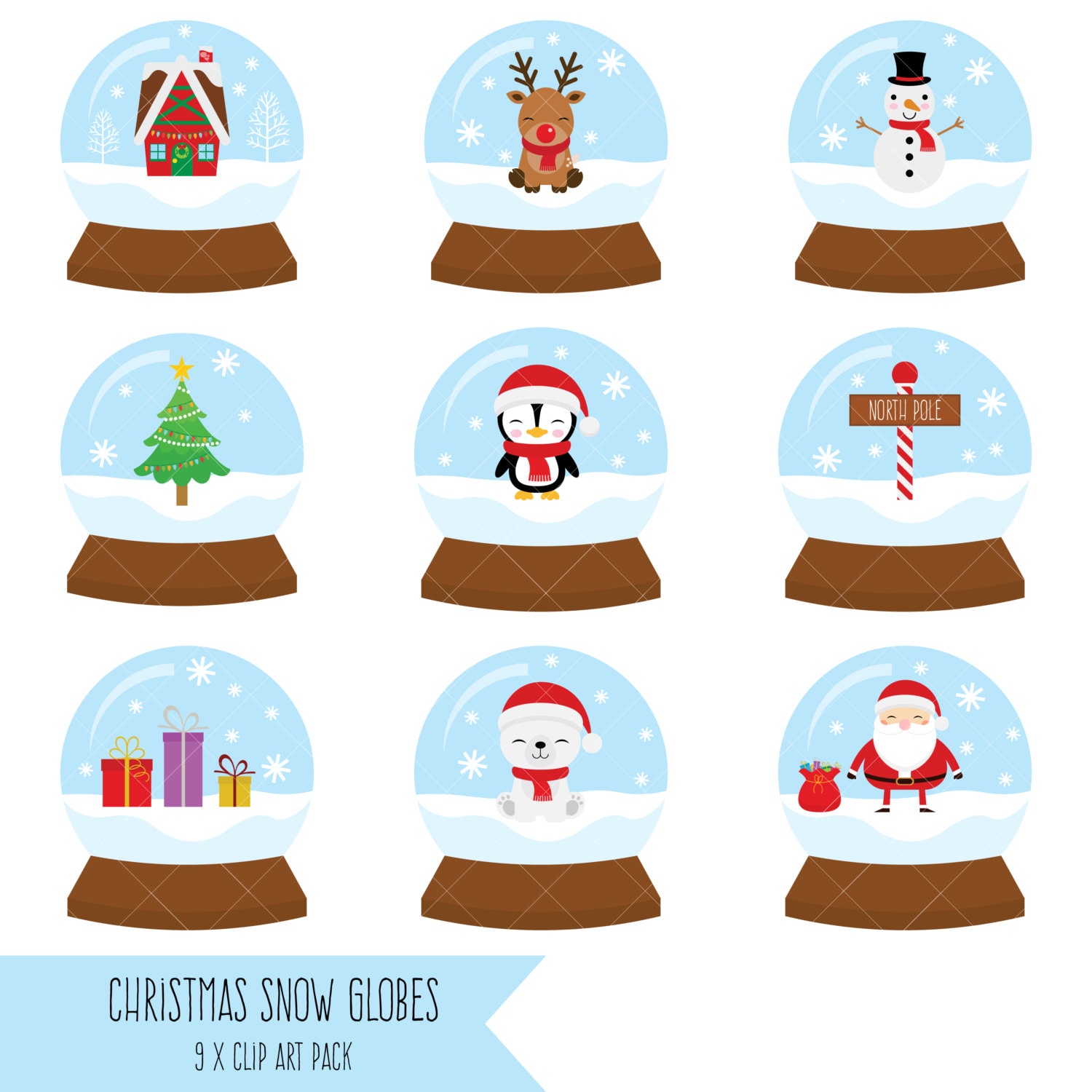 Christmas Snow Globes / Snowglobes Clipart / Christmas Etsy