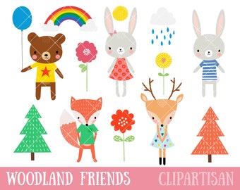 Cute Woodland Animals Clipart | Woodland Friends Clip Art | Woodland EPS Vector Graphics