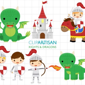 Chevaliers et Dragons Clipart / Mignon Dragons Clipart / Clipart de conte de fées
