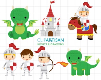 Knights and Dragons Clipart / Cute Dragons Clipart / Fairytale Clipart