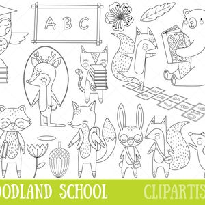 Woodland Animal School Clipart | Forest School clip Art | Digital Stamps | EPS