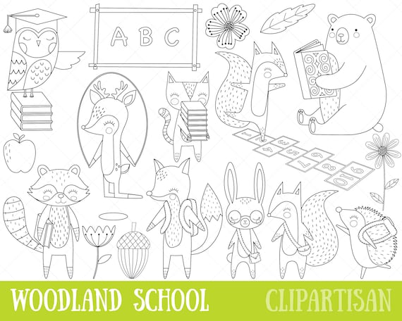 Wald Tier Schule Clipart Wald Schule Clip Art Digitale Etsy