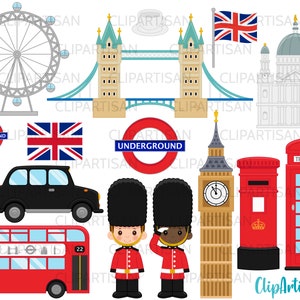 London Clipart, British Clip Art, England, Big Ben, Tower Bridge INSTANT DOWNLOAD 0012 image 1