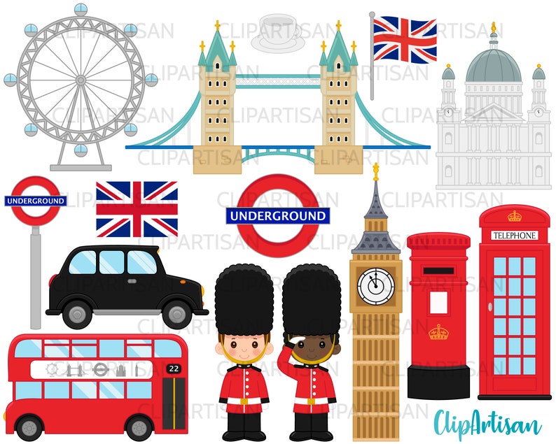 London Clipart, British Clip Art, England, Big Ben, Tower Bridge INSTANT DOWNLOAD 0012 image 1