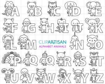 Zwierzęta alfabetu Clipart, A do Z Zwierzęta svg Cyfrowe Znaczki, Uroczy Przedszkolny ABC Drukowalna Sztuka, PNG, SVG, 0042