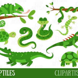 Reptiles Clipart, Chameleon, Crocodile, Lizard, Snake, Turtle, Tortoise