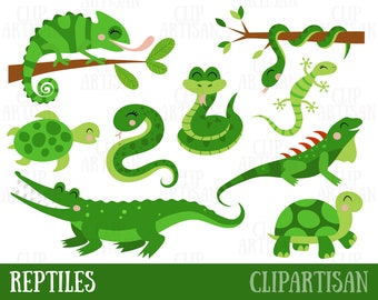 Reptiles Clipart, Chameleon, Crocodile, Lizard, Snake, Turtle, Tortoise