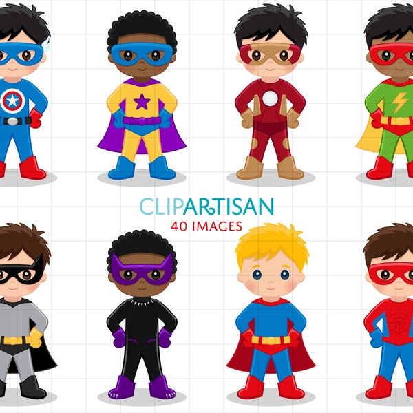 Superhero Kids Costumes, Super Kids Graphics, Super Boy Clipart, Super Girl Clipart, INSTANT DOWNLOAD 0026