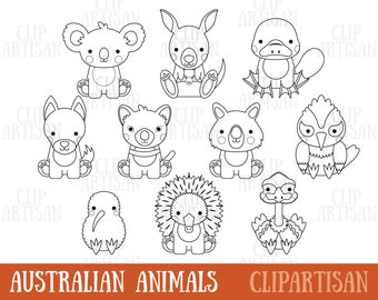 Australian Animals Digital Stamps, Koala, Kangaroo, Wombat, Adobe Illustrator File, SVG