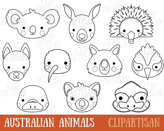 Download Australian Animal Faces Digital Stamps Koala Kangaroo Etsy