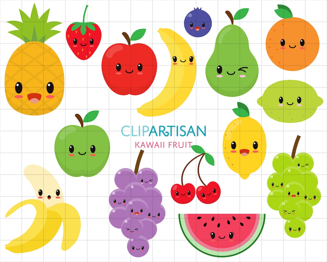 Kawaii Fruit / Cute Fruit Clipart / Happy Fruit Clip