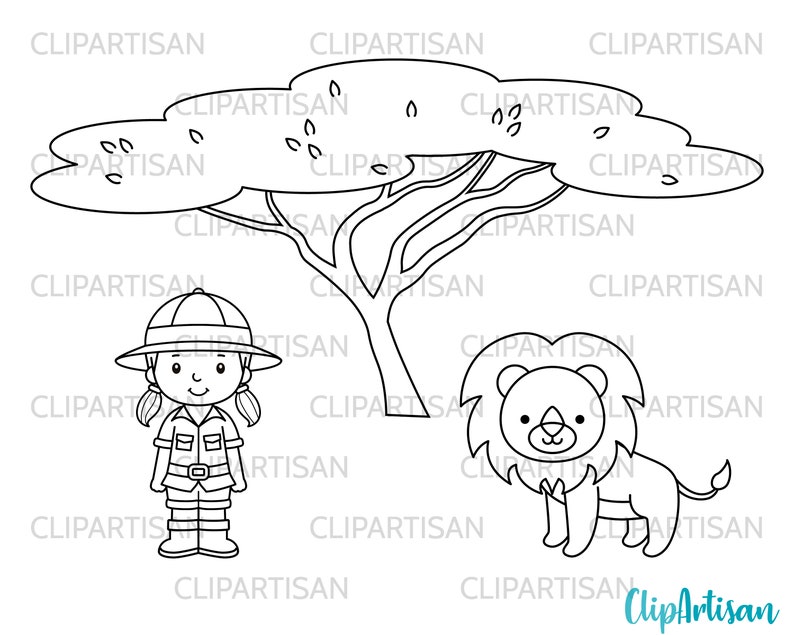 Safari Digital Stamps, African Safari Clipart, Cute Jungle Animals, Instant Download, PNG, SVG image 2