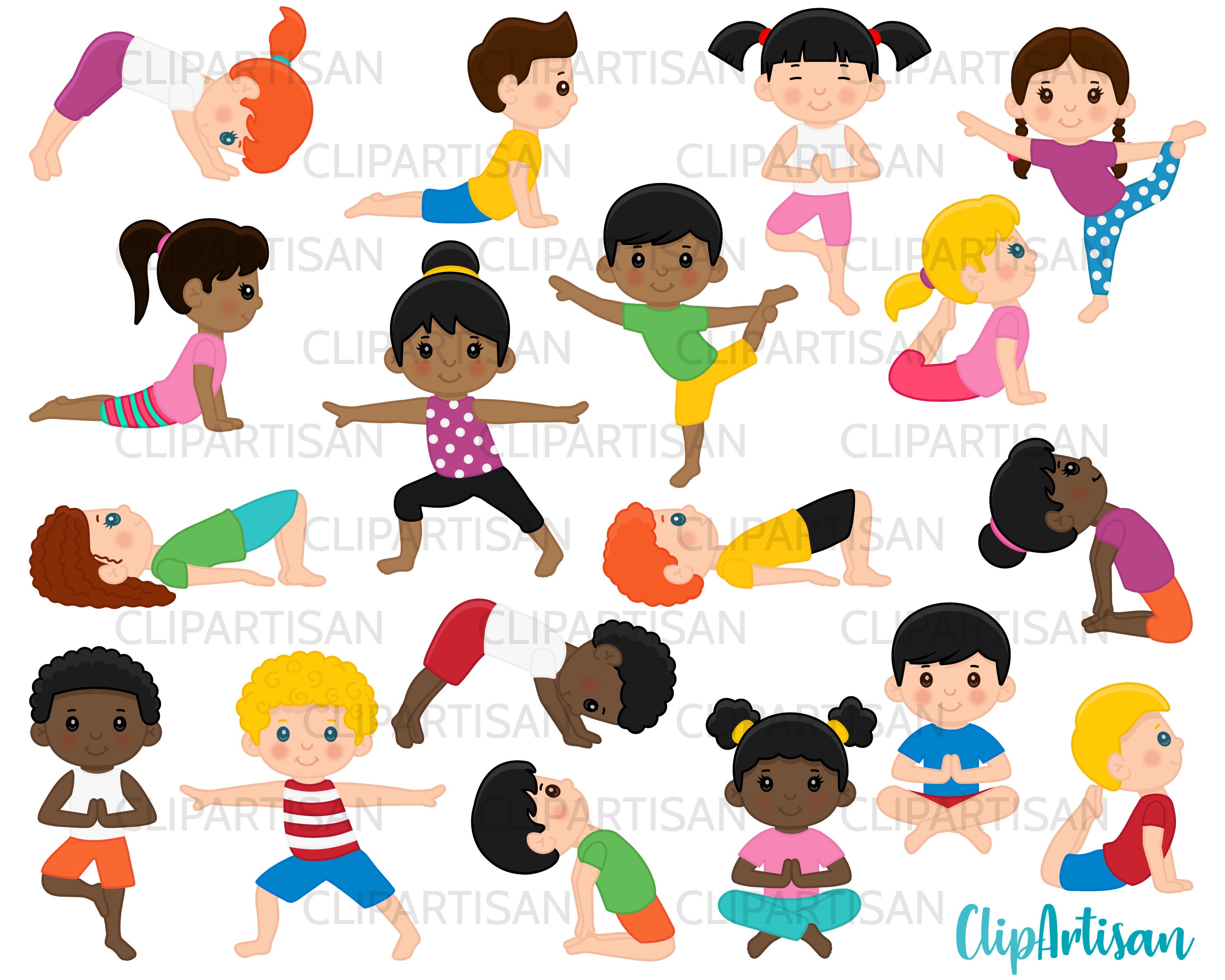 Yoga Poses Clip Art Bundle Yoga Girls Yoga Boys Yoga Class Etsy UK