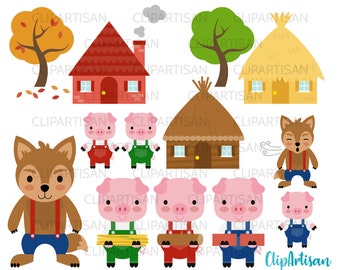 Three Little Pigs Clipart / Big Bad Wolf Clip Art PNG SVG - Etsy